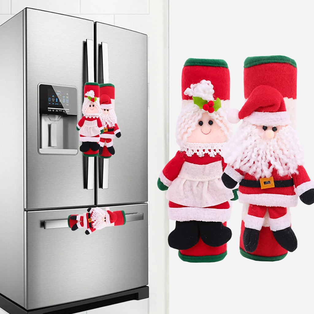 Red fabric Christmas fridge handle cover from a set of two