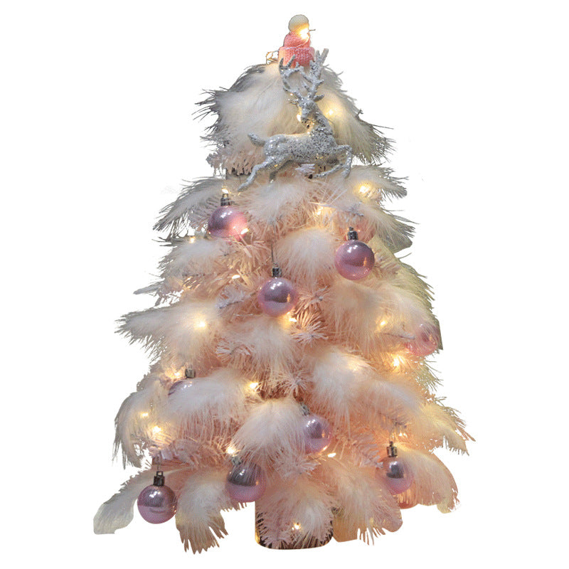 Feather Christmas tree built on PVC wire branches and a wooden base