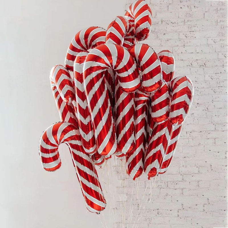 Candy cane shaped Christmas balloon cut from aluminum foil film