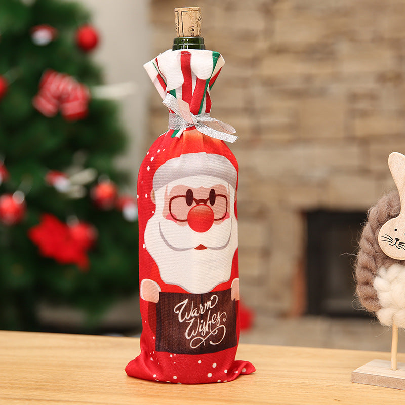 Cloth Christmas bottle cover that slips over the neck of a bottle
