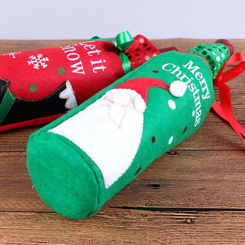 Christmas wine bottle covers offered singly or as a two piece set