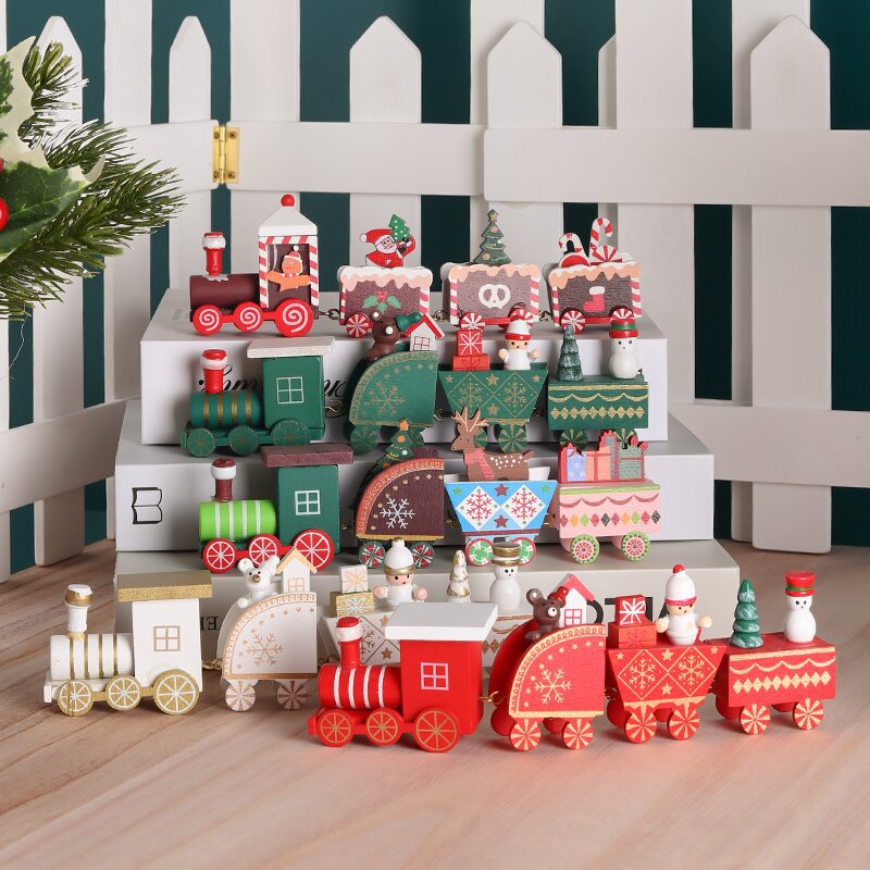 Painted solid wood Christmas train in the red finish