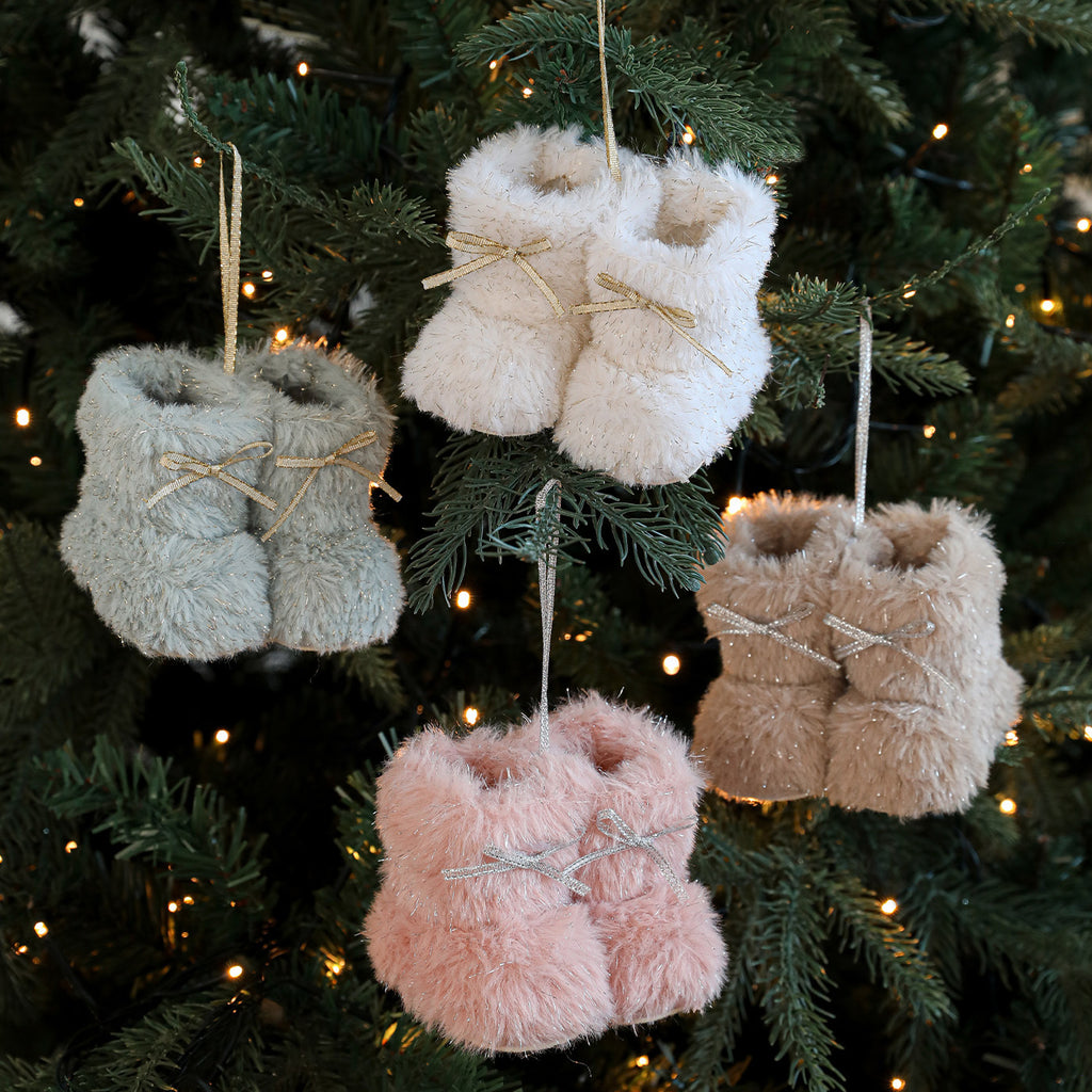 Plush mini boot Christmas tree ornament with a soft outer finish
