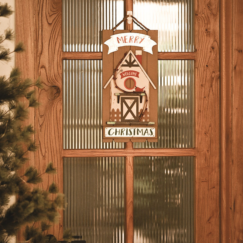 Design 2 of the hanging wooden house Christmas ornament