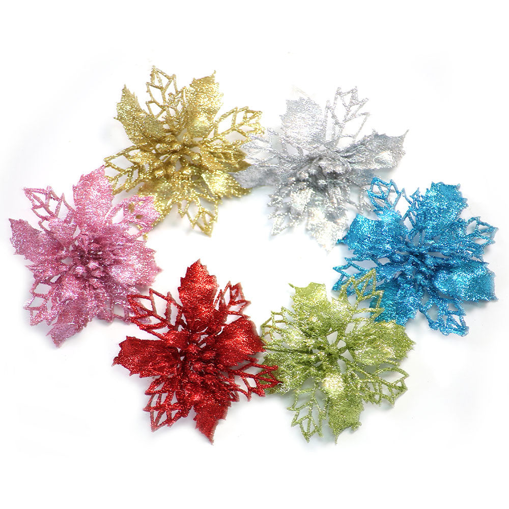 Red glitter dusted artificial Christmas flower pick, 3.7 inches