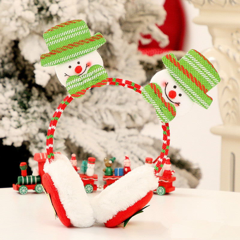 Four Christmas earmuff headband styles: reindeer, bear, Santa and snowman