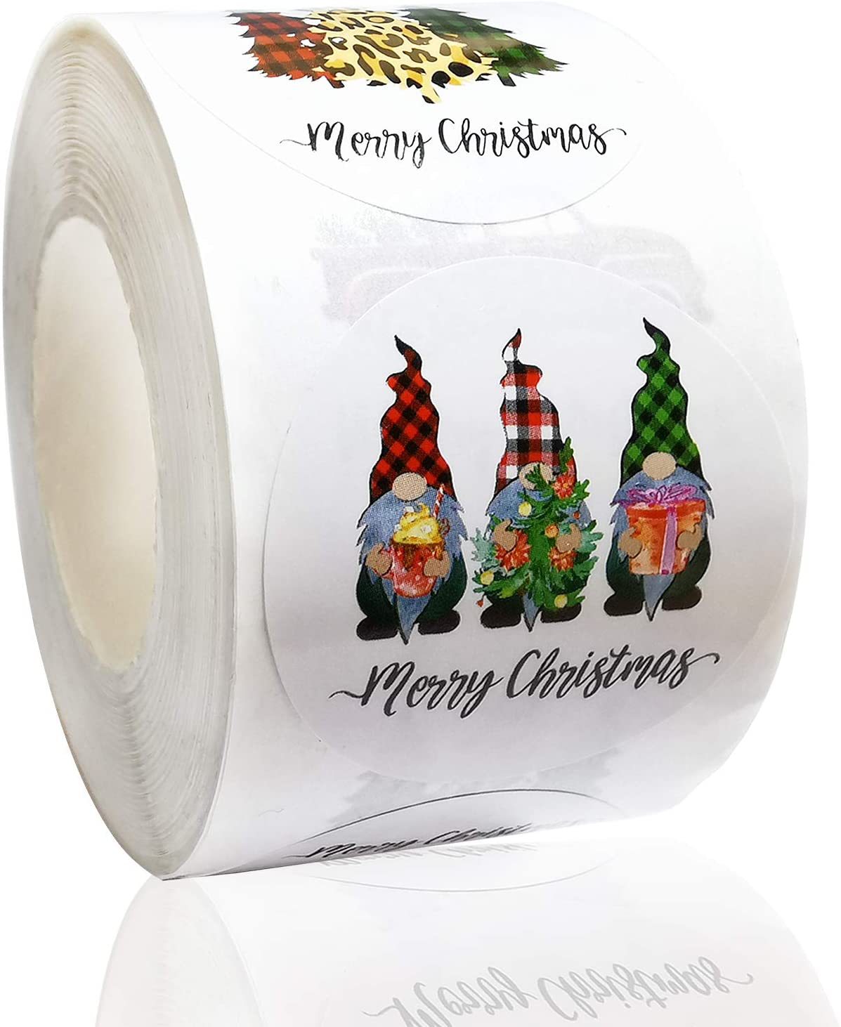 Christmas gift wrap stickers in one of six printed designs
