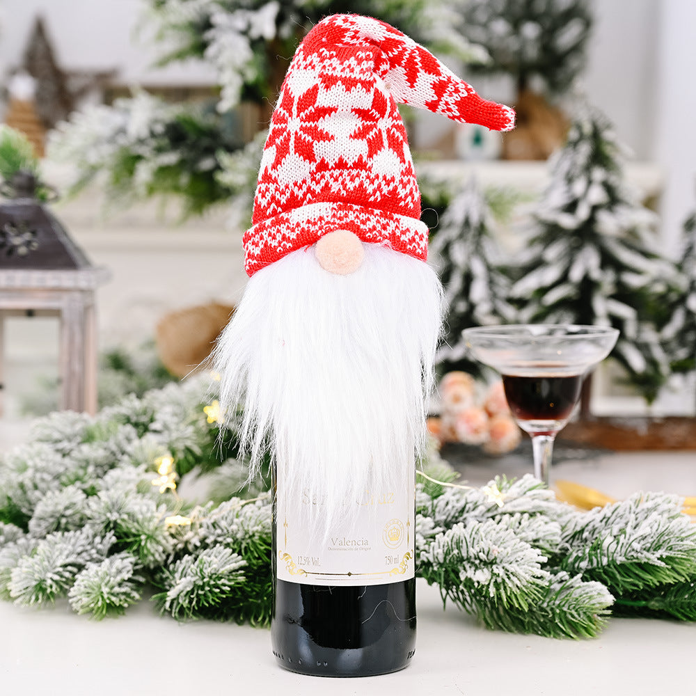 Artificial wool Christmas bottle cover with an artificial wool trim over cloth
