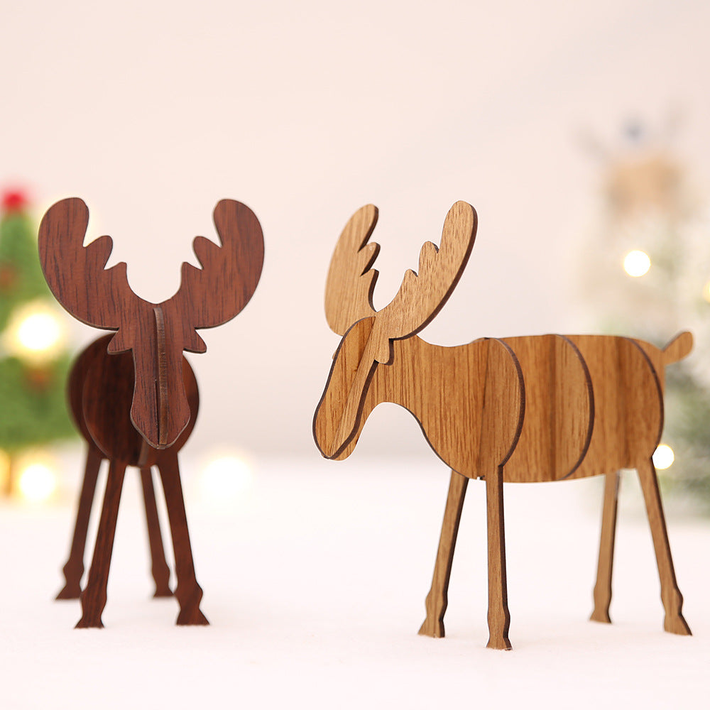 Light coffee wooden reindeer Christmas ornament in solid wood