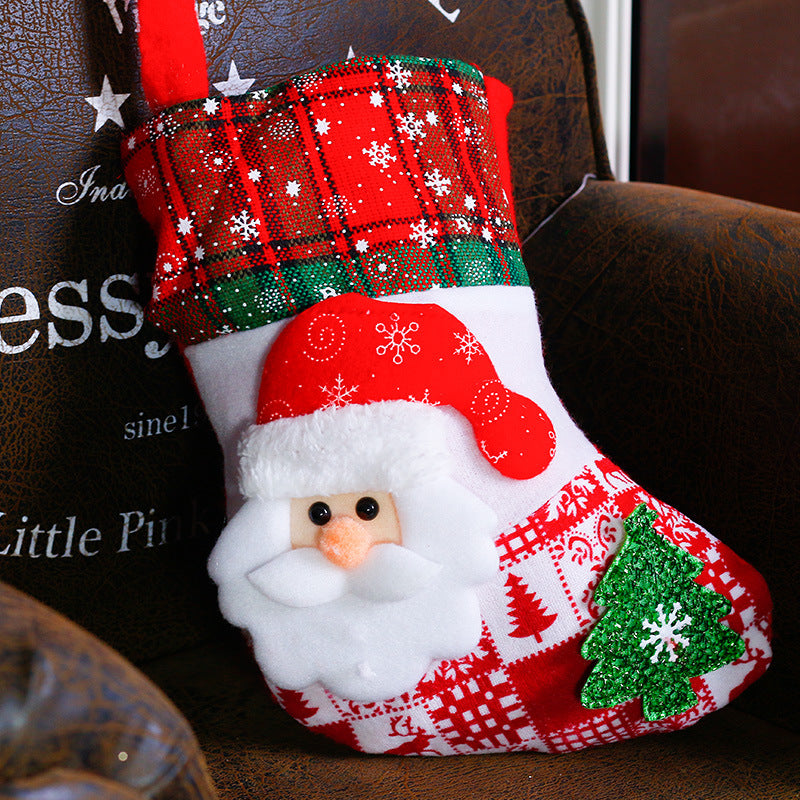 Snowman character cloth stocking ornament with a cuff at the top