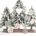 Hollow carved wood snowflake Christmas pendant, twelve to a box
