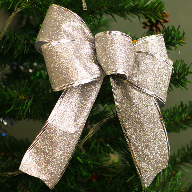 Gold glitter Christmas bow in ribbon, 9.4 by 8.3 inches