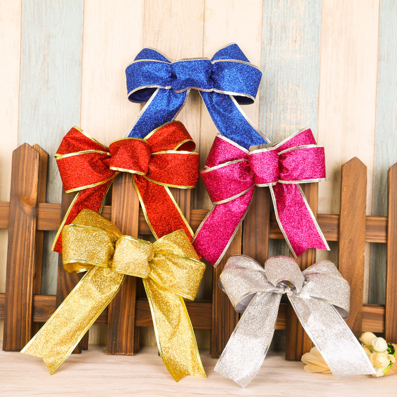 Blue glitter ribbon Christmas bow, about 9.4 inches high