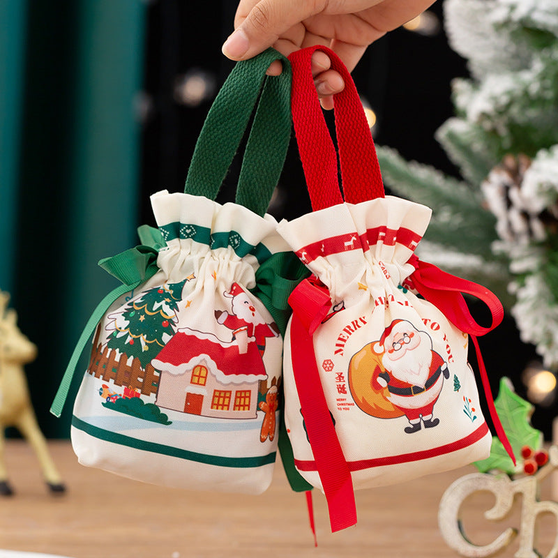 Red canvas Christmas gift bag with a carry handle