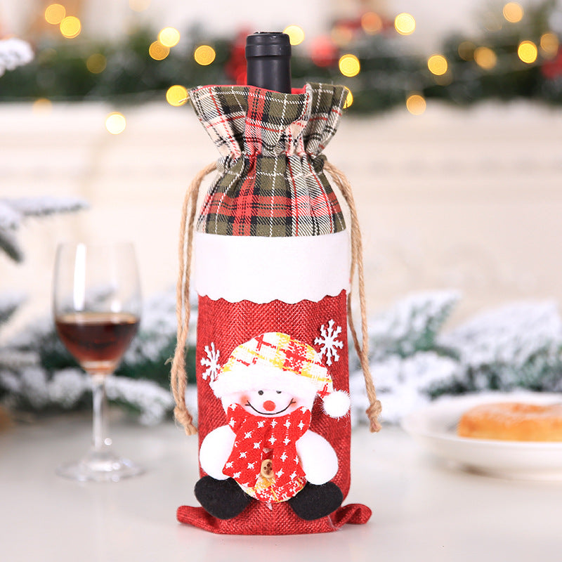 Christmas bottle cover sewn from cloth and artificial wool