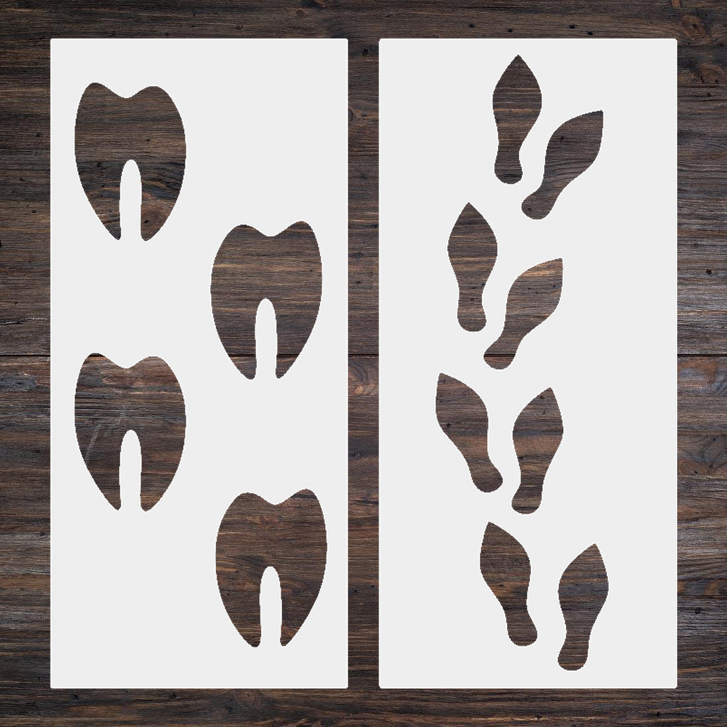 Six piece set of Christmas footprint templates in white plastic
