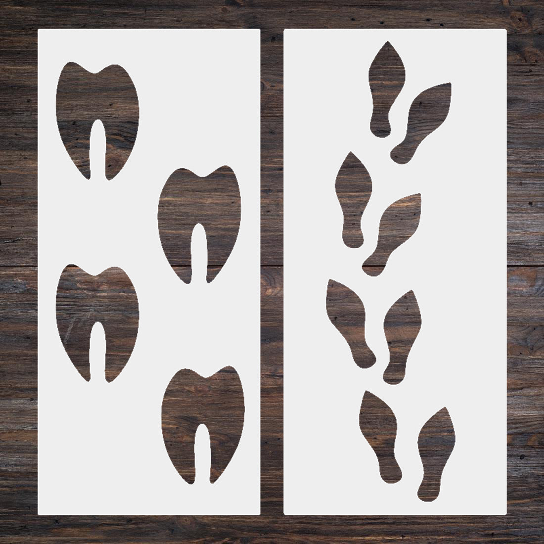 Six piece set of Christmas footprint templates in white plastic