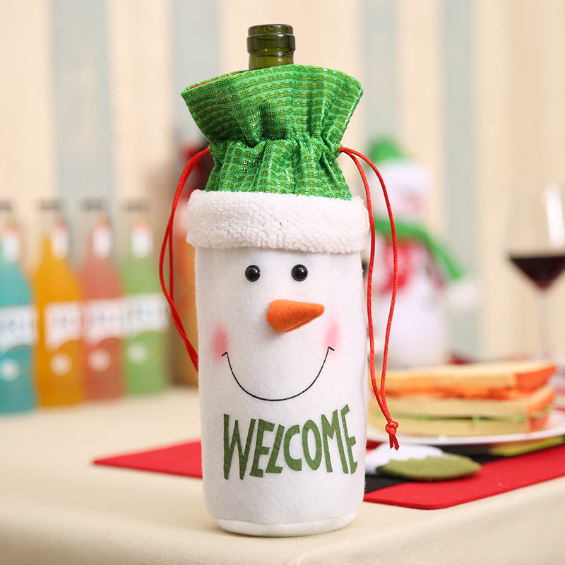 Artificial wool Christmas bottle cover measuring 5.5 by 12.2 inches
