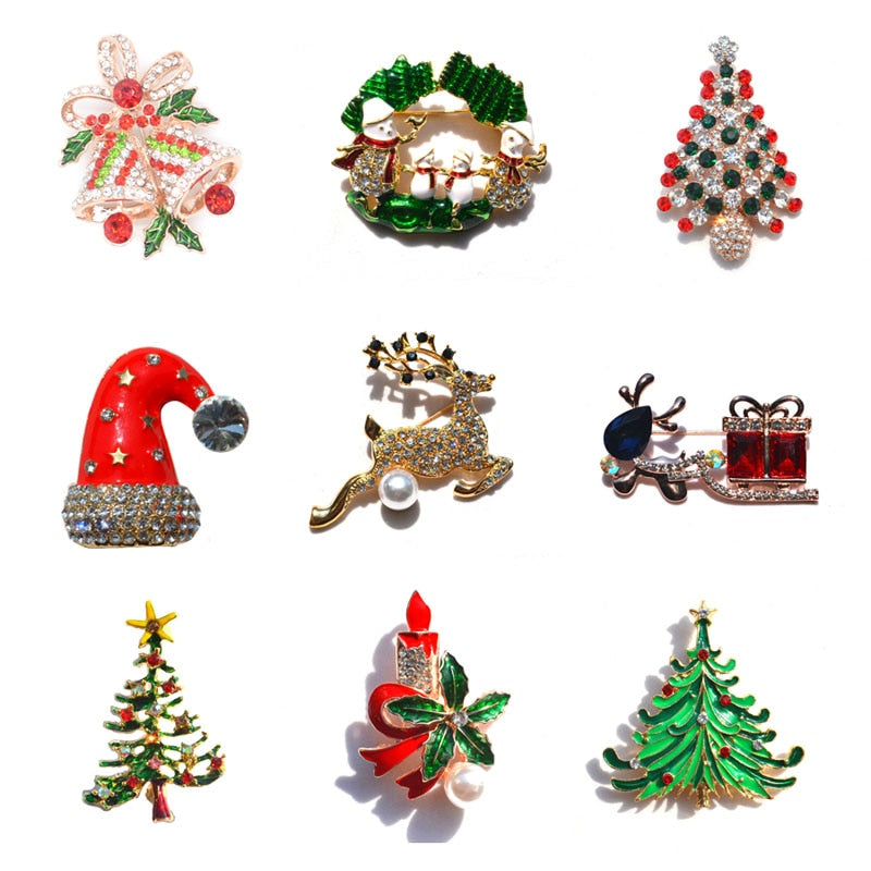 Painted alloy Christmas brooch pins covering all thirteen holiday shapes