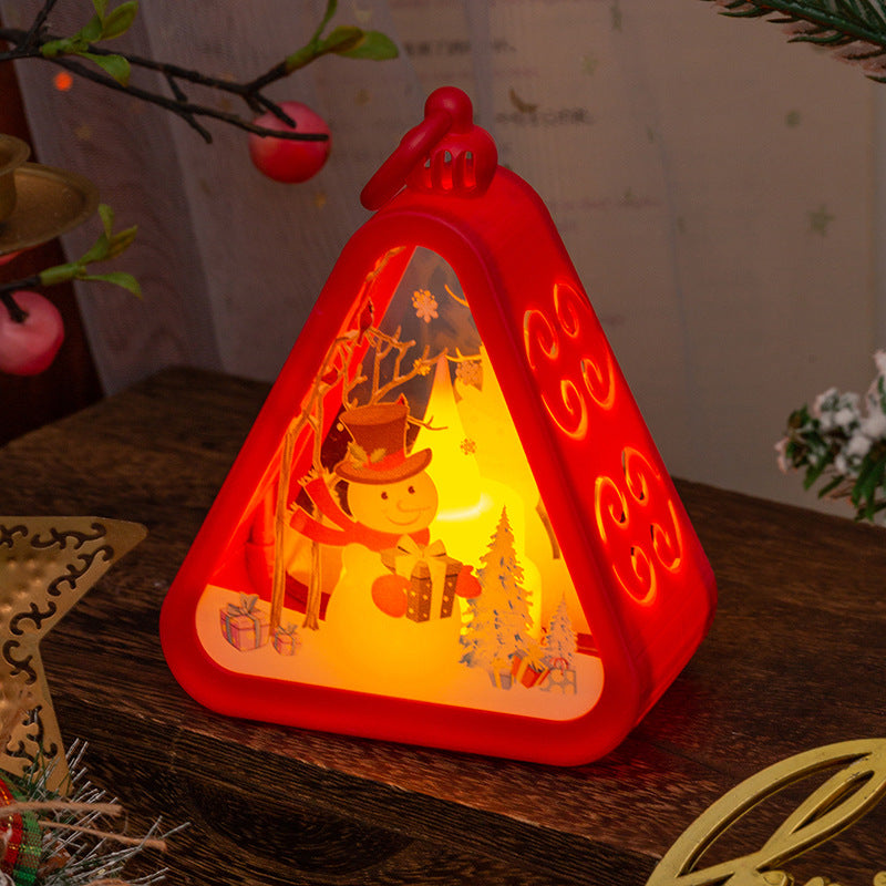 Triangular bronze Christmas lamp with a reindeer figure