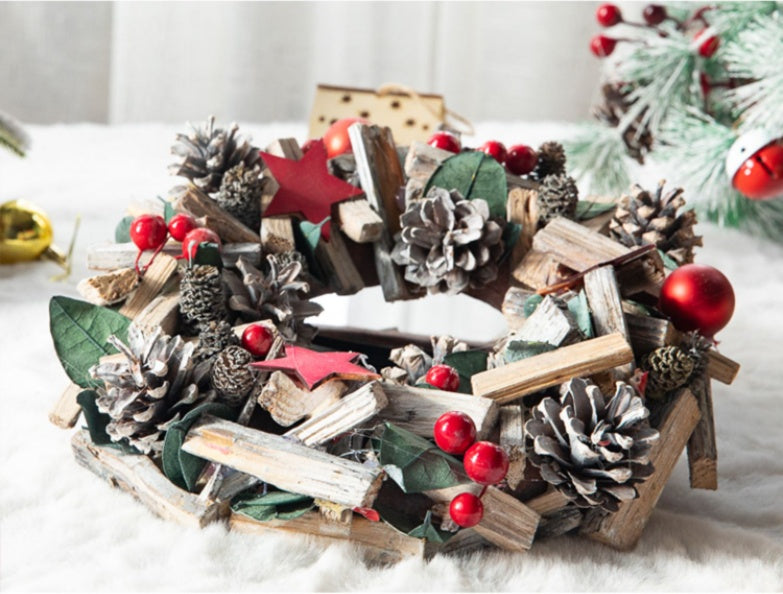 Large silver Christmas wreath, 13.4 inches across and 8 deep