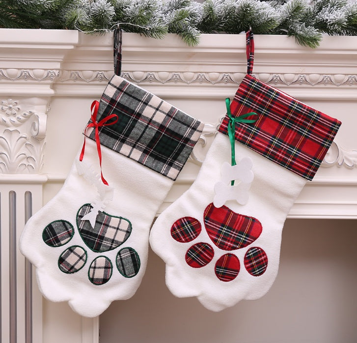 Second red version of the paw print Christmas pet stocking