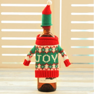 Two knitted Christmas bottle covers from the four design range
