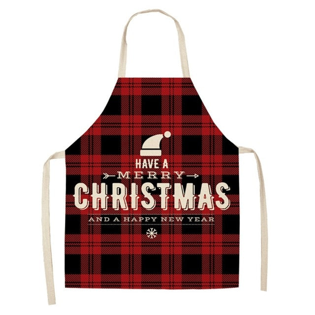 Cotton linen apron with a seasonal Christmas design on the front