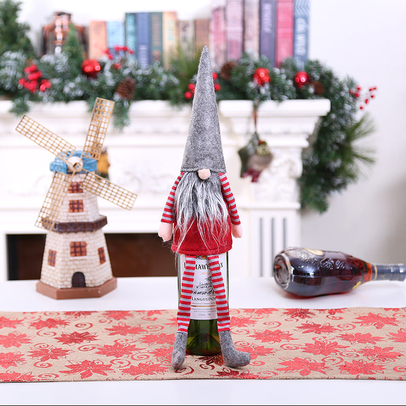 Sewn Christmas wine bottle cover for dressing a wine bottle at Christmas
