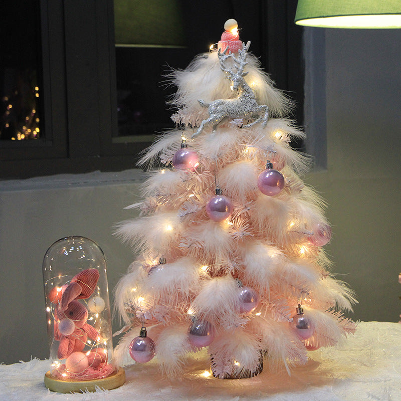 Pink feather Christmas tree supplied singly for a desk or counter