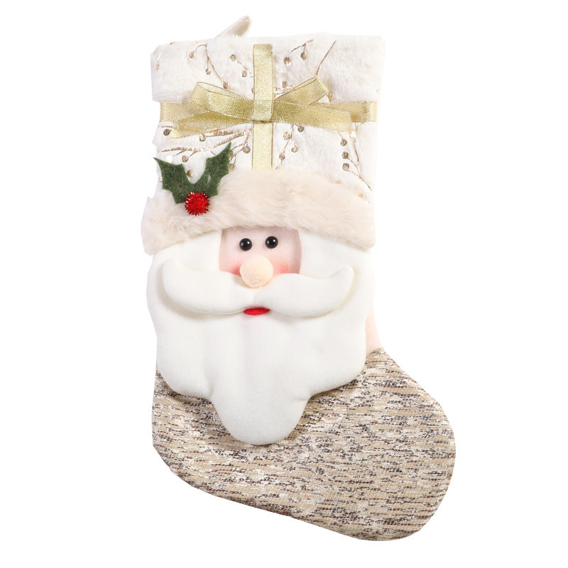 Two piece set of white Nordic Christmas stockings, snowman and Santa