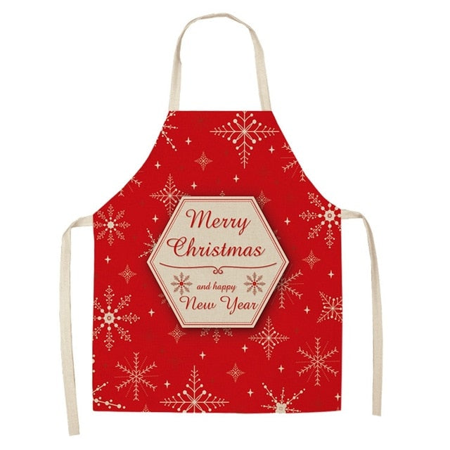 Linen Christmas apron sized 26.8 inches long by 21.7 inches wide