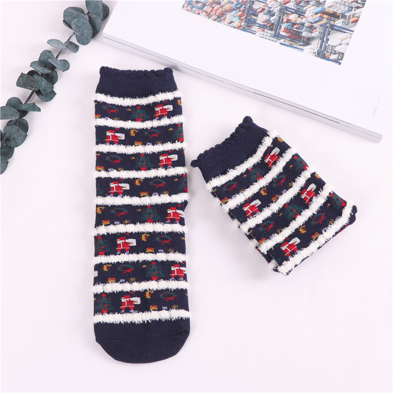 Toe and heel of the knitted polyester and cotton Christmas sock