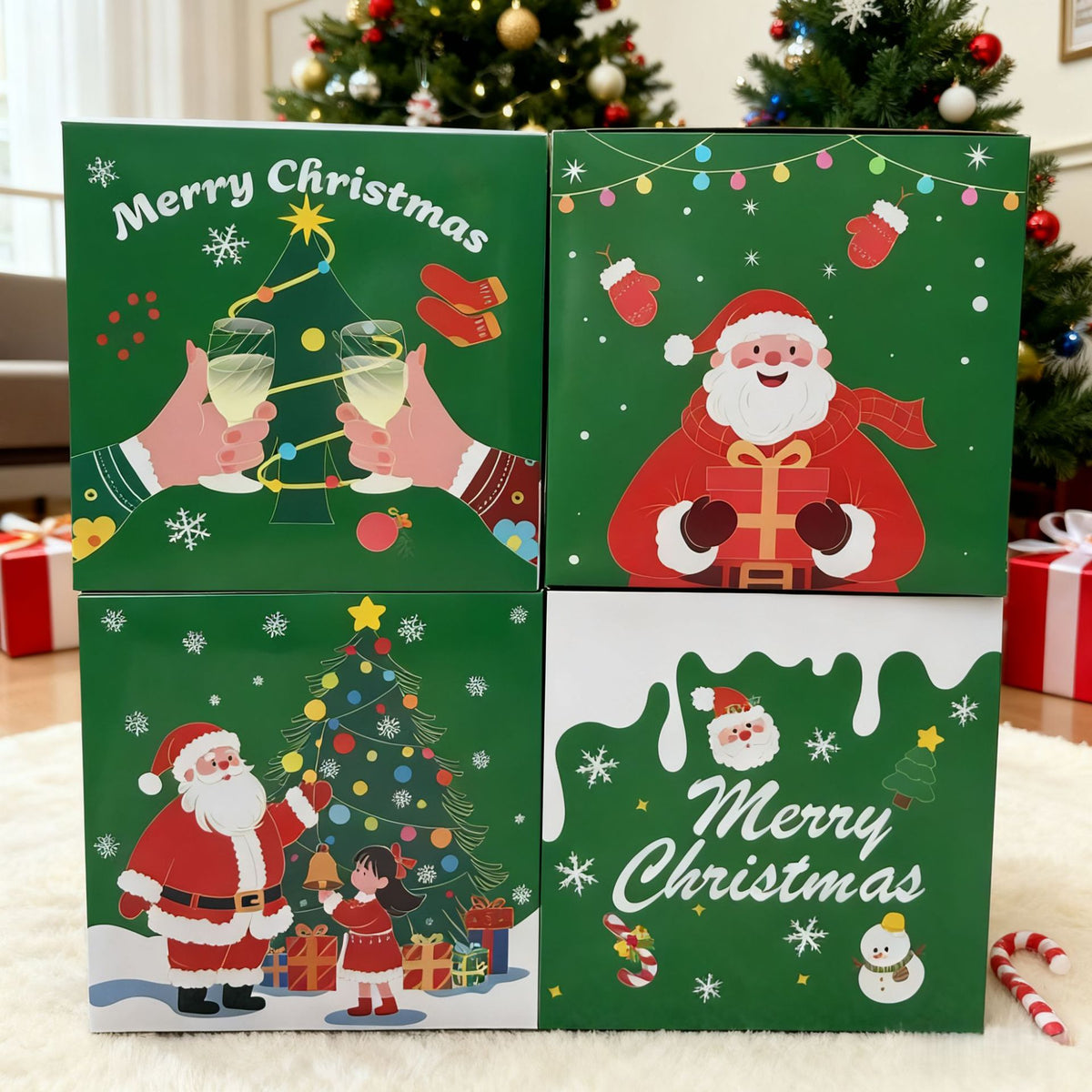 Green paper Christmas gift boxes, four boxes in one set
