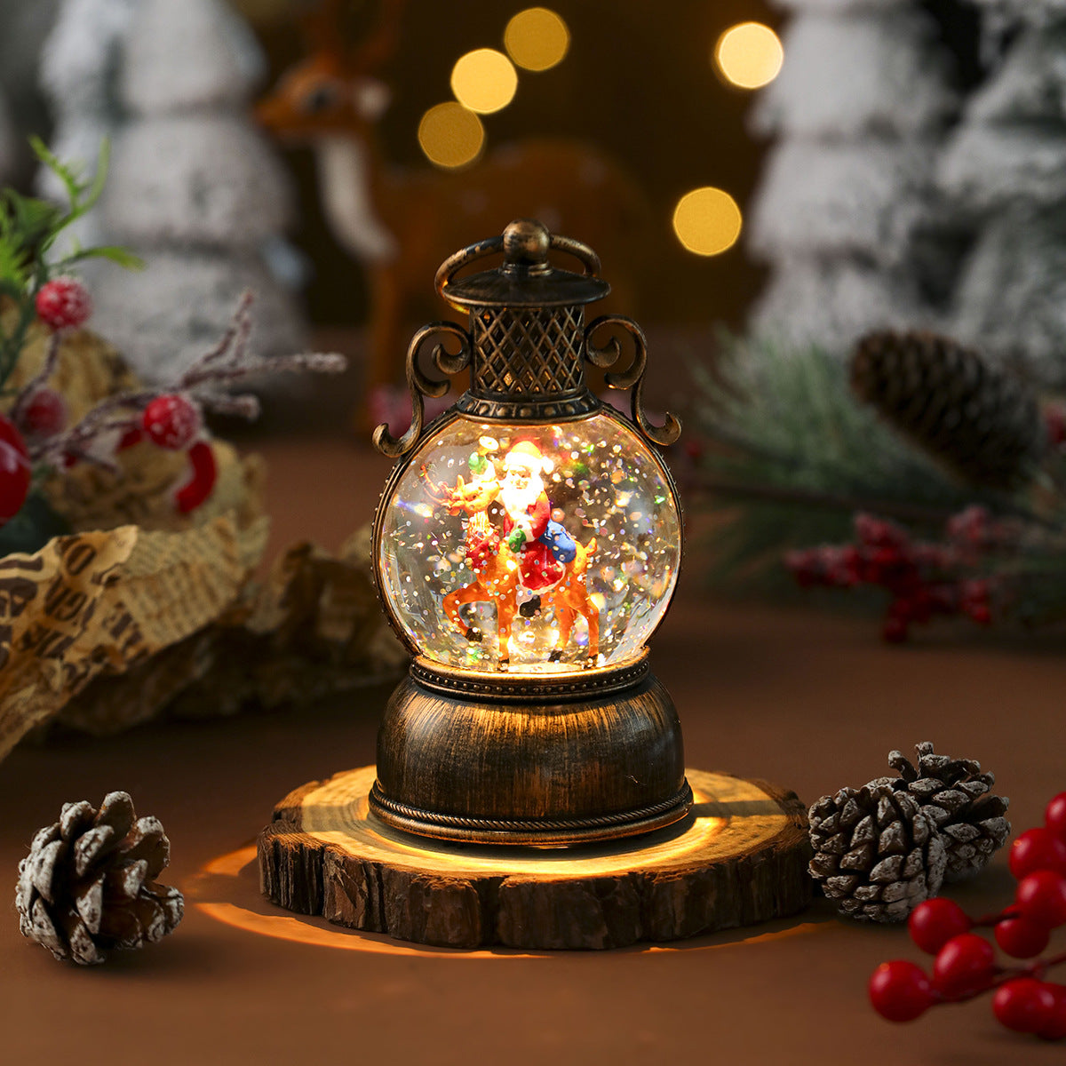 Water and glitter sealed inside the resin Christmas snow globe