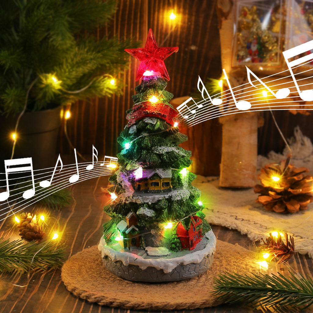 Resin Christmas tree music box that lights up and plays