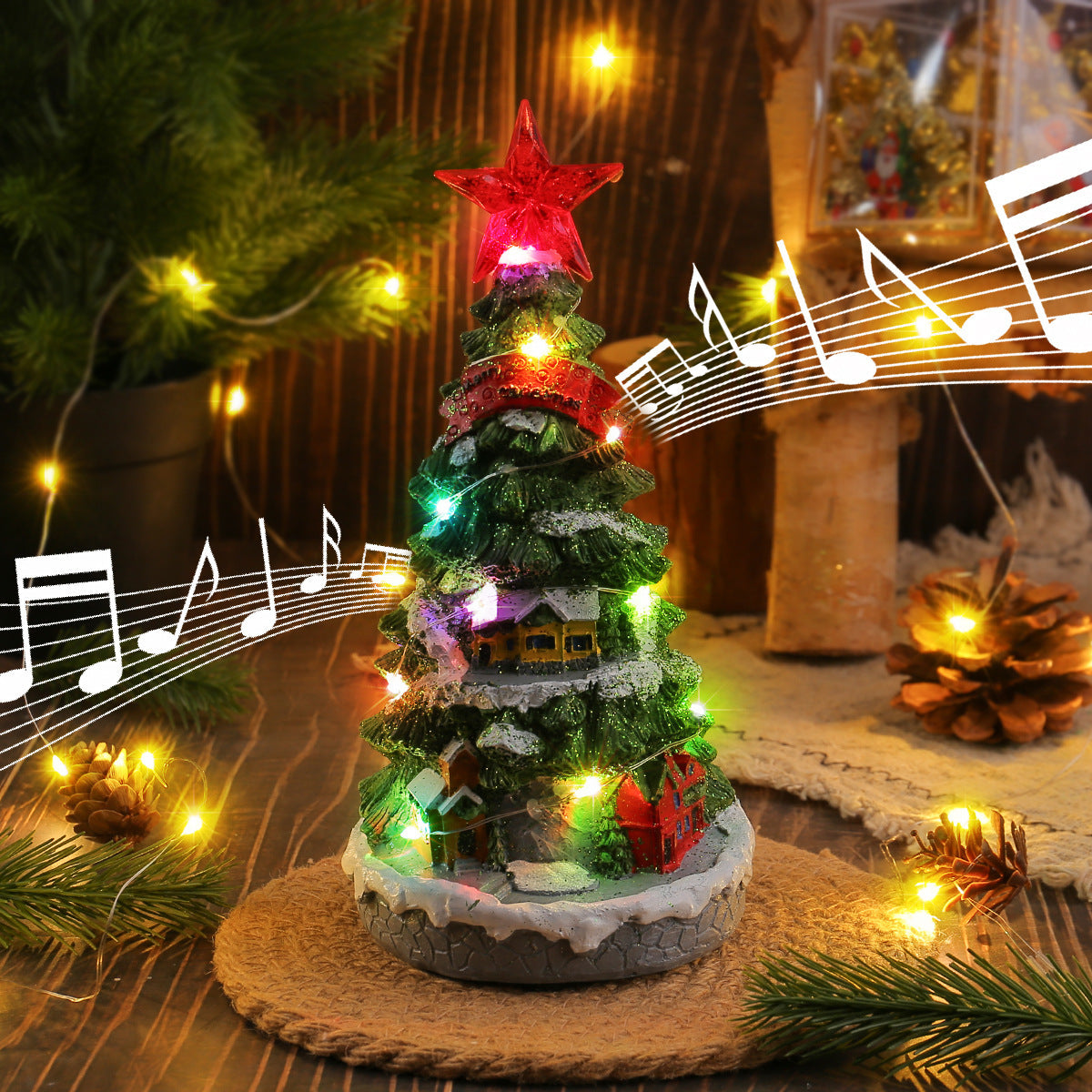 Resin Christmas tree music box that lights up and plays