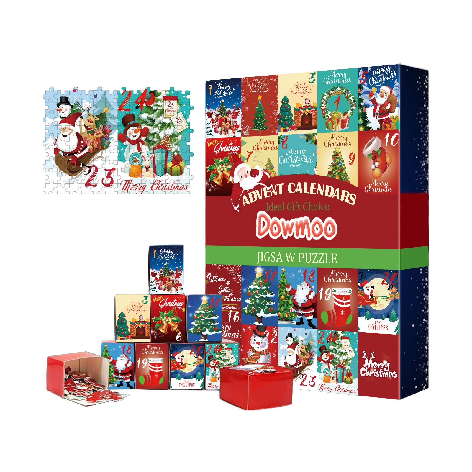 Twenty four separate cardboard puzzle models, one for each countdown day