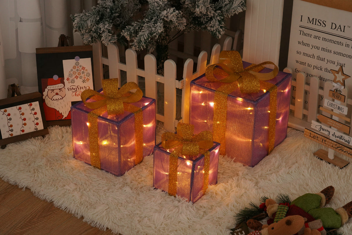 Violet stripes light up Christmas gift box from the set of three