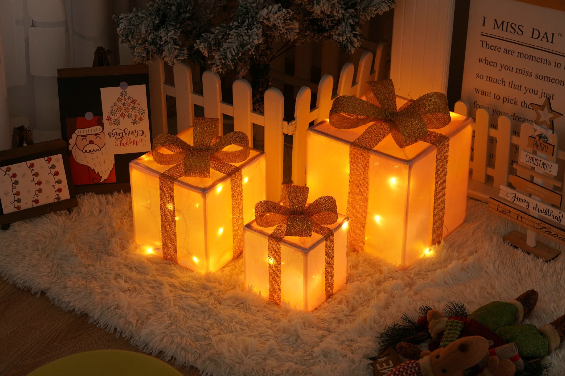 Variety magic finish on a battery powered light up gift box