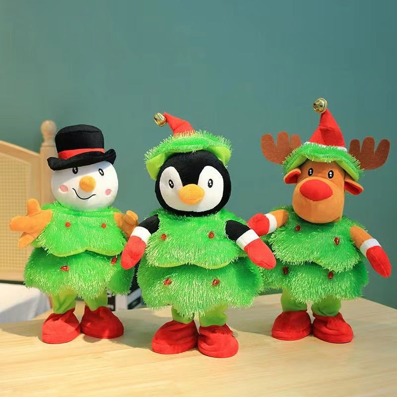 Musical Christmas plush reindeer toy standing about 16.1 inches tall