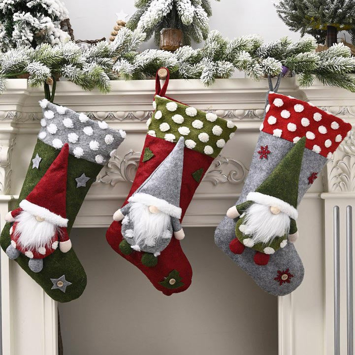 Textured polyester Christmas stocking, one of three designs offered