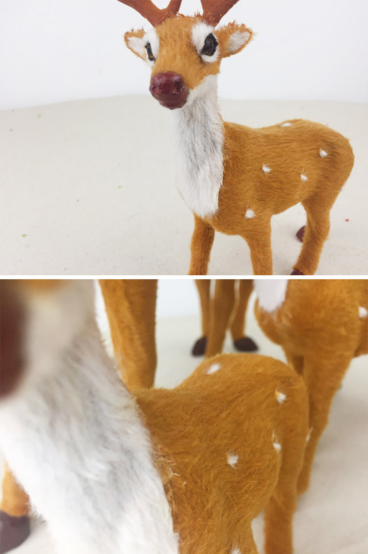 Velvety flocked surface on a Christmas reindeer figurine, matte rather than shiny