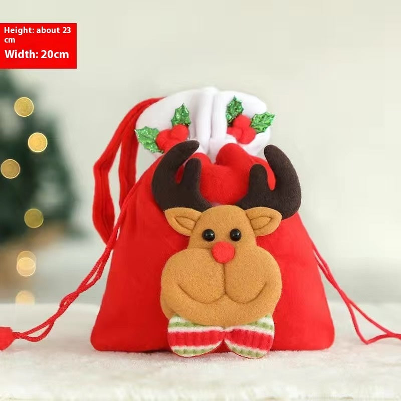 Soft flannel reindeer Christmas candy bag in brushed flannel cloth