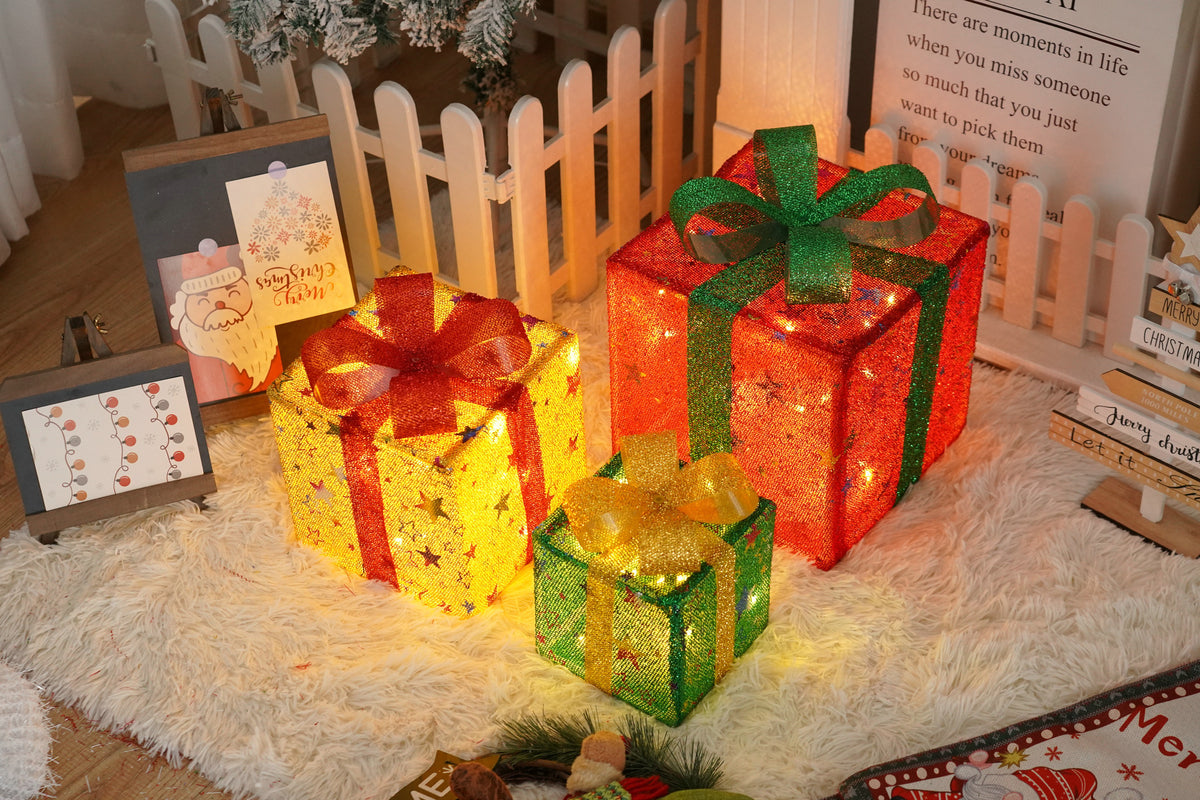 Glitter silver gray light up Christmas gift box in the range