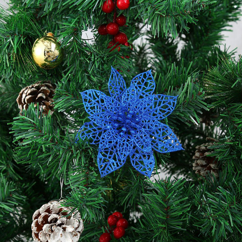Glitter finish across the face of the decorative Christmas flower