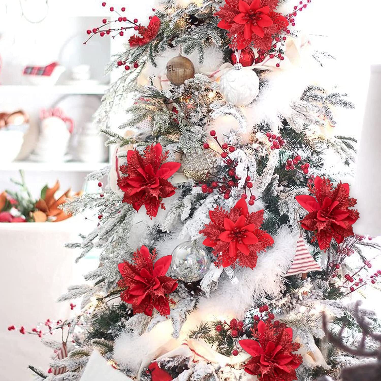 Gold double layer artificial Christmas flower pick, 5.5 inches across