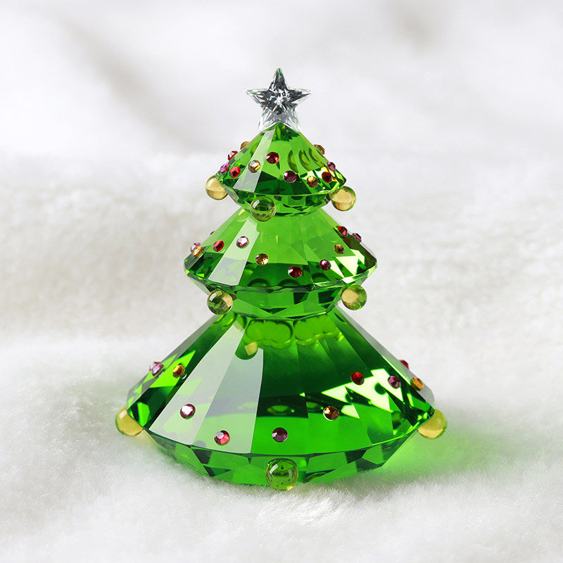 Green artificial crystal Christmas tree figurine, 2 inches across