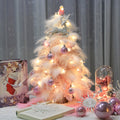 Pink feather Christmas tree about 11.8 inches high with built-in LEDs