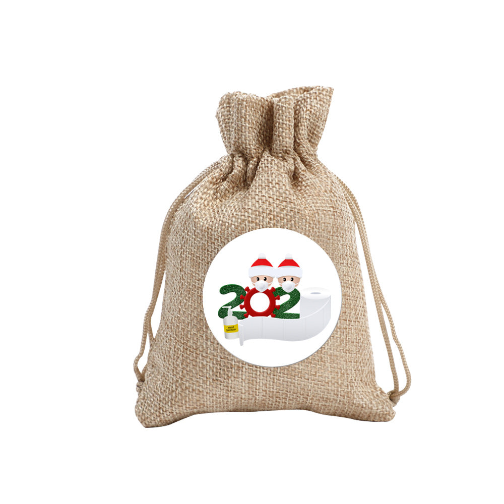 Couple design Christmas treat sack in plain brown fabric